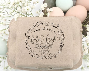 Egg Carton Rubber Stamp | Farm Fresh Eggs Nest Branch Wreath | Hand Drawn Farmhouse Design | Label Farmer’s Market Product Packaging | C04