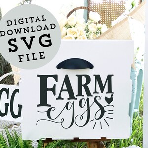 Fichier SVG | Conception de texte de poule d'oeufs de ferme | Farm Stand Crate Signing Décor de ferme | Téléchargement de la lettre en vinyle du marché des fermiers | EPS dxf pdf jpg bricolage
