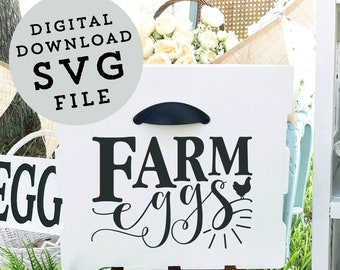 SVG File | Farm Eggs Hen Text Design | Farm Stand Crate Signage Farmhouse Decor | Farmers Market Vinyl Letter Download | EPS dxf pdf jpg DIY