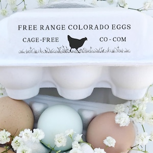 Colorado Cage Free Egg Carton Stamp | 0.75x3 inch fits all cartons | CO State Law Compliant | Cage-Free Eggs CO-COM Wording | Z13