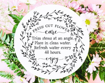 Fresh Cut Flower Care Rubber Stamp | Floral Dahlia Wildflower Farm | Hand Drawn Farmhouse Design | Label Farmer’s Market Products | G02