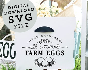 SVG File | Hand Gathered All Natural Farm Eggs Text Design | Farm Stand Crate Signage Farmhouse Decor | Farmers Market | EPS dxf pdf jpg DIY