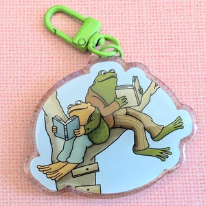 Frog and Toad Reading Tree Keychain Acrylic Charm