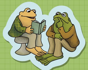 Frog and Toad Reading Sticker OR Magnet | Die Cut | Waterproof Vinyl