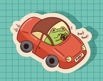 Toot toot! Froggy Car Sticker OR Magnet | Die Cut | Waterproof Vinyl