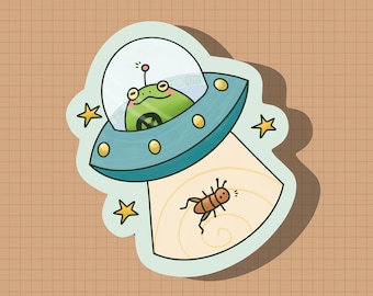 Froggy UFO Sticker OR Magnet | Die Cut | Waterproof Vinyl