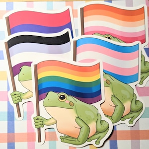 Pride Frosch Aufkleber oder Magnet | Gay Bisexual Trans Ace Lesben Flagge | sterben Schnitt | Wasserabweisendes Vinyl
