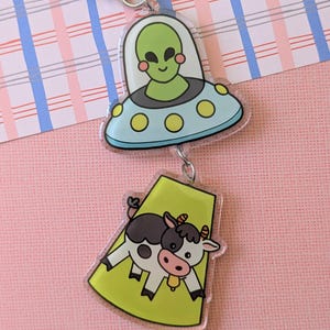 Alien Cow Abduction Keychain Acrylic Charm