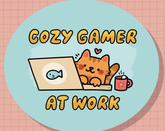Cozy Gamer at Work Cat Sticker OR Magnet | Die Cut | Waterproof Vinyl