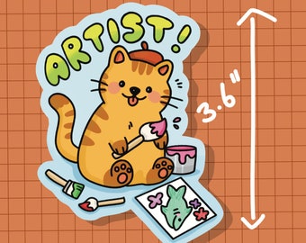Painter Artist Cat Sticker OR Magnet | Die Cut | Waterproof Vinyl