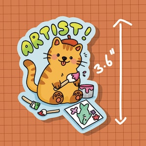 Painter Artist Cat Sticker OR Magnet | Die Cut | Waterproof Vinyl