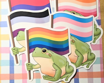Pride Frog Sticker OR Magnet | Gay Bisexual Trans Ace Lesbian LGBT Flag | Die Cut | Waterproof Vinyl