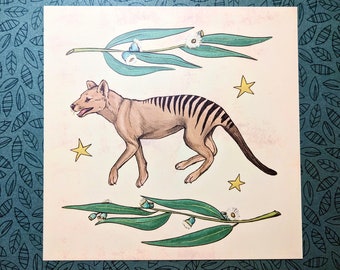 Thylacine Tasmanian Tiger Art Print 5x5in