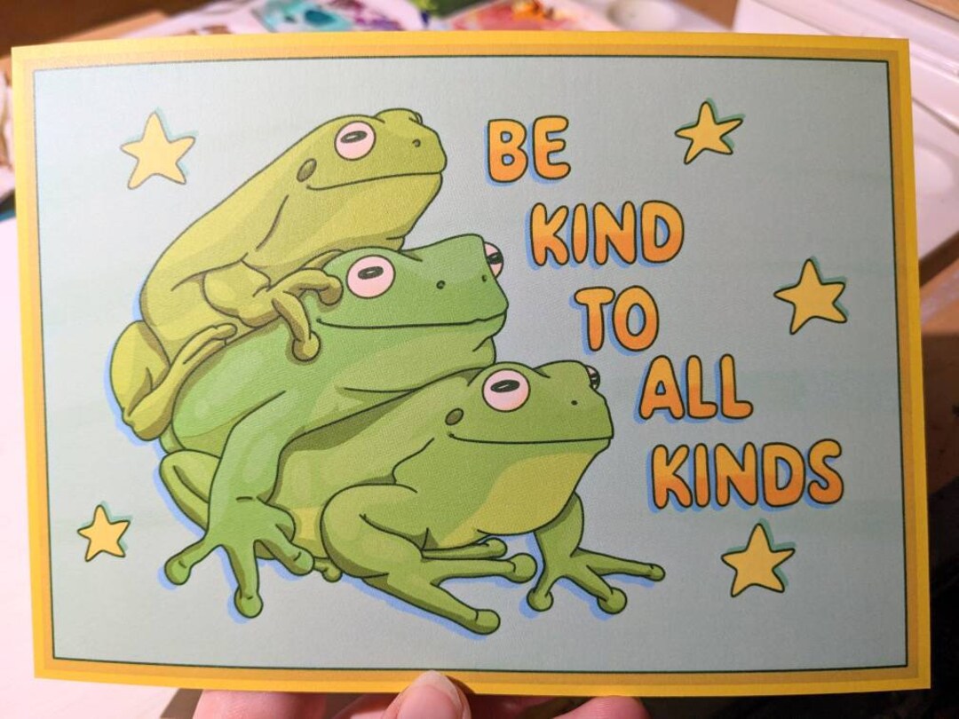 Be Kind to All Kinds Frog Stack Art Print 5x7in - Etsy
