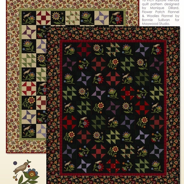 Simple Things Flannel Quilt Kit, Flannel fabric by Bonnie Sullivan, Maywood Studio. Quilt size 57 x 69 inches, Backing is included. - DS22