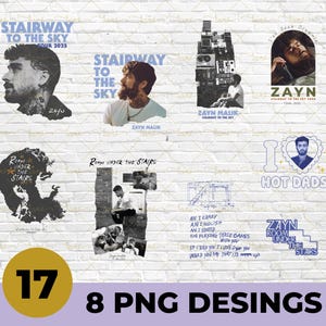 Może przedstawiać: Kolaż ośmiu cyfrowych obrazów przedstawiających piosenkarza Zayna Malika. Obrazy obejmują portret Zayna, plakat koncertowy jego trasy koncertowej "Stairway to the Sky" oraz grafikę z tekstem "Room Under the Stairs".