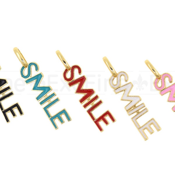 Brass Colorful Enamel Letter SMILE Pendant, Enamel Charm, DIY Jewelry Supplies, 28x6.5mm