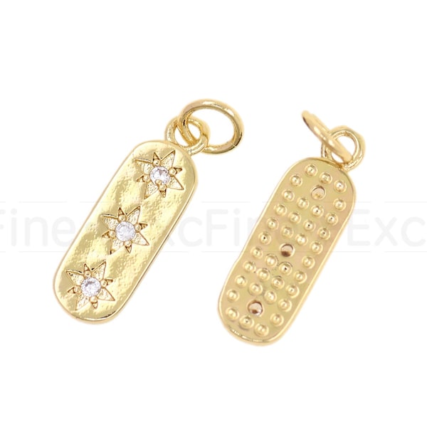 18K Filled Gold Polaris Necklace Pendant with Diamonds, Rectangular Polaris Pendant, 17x6mm