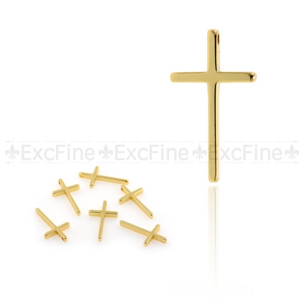 Gold Plated Cross Metal Bead Pendant,Brass Cross,Religious Craft Jewelry Supply  13x23mm