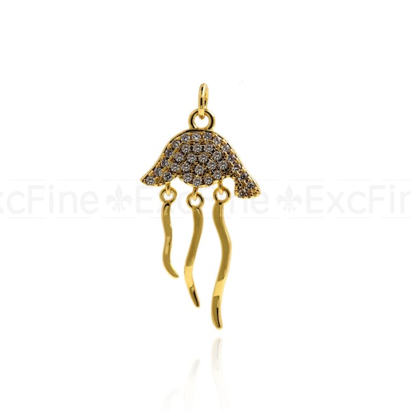 18K Gold Filled Jellyfish Pendant-CZ Micro Pave Jellyfish Charm Necklace-DIY Jewelry Making