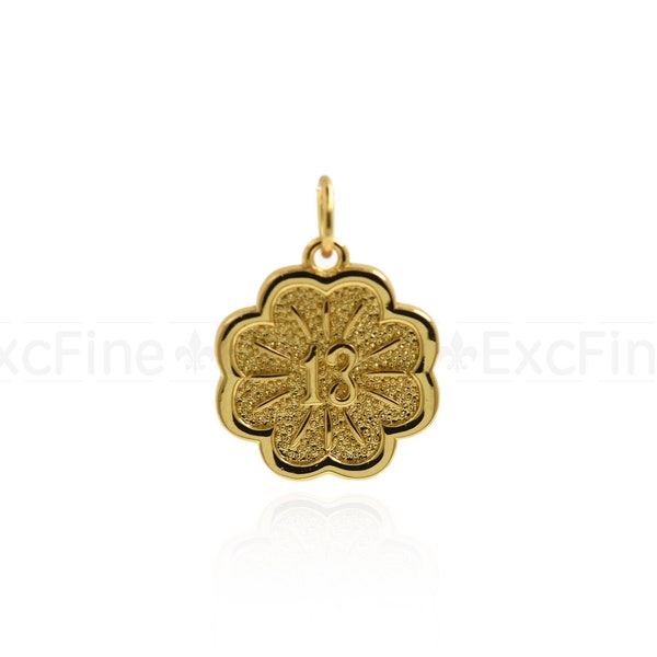 Angel Number Flower Pendant-Lucky Number 13 Pendant-18K Gold Filled Flower Pendant-Personalized Jewelry Pendant