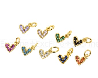 Brass Gold Plated Zircon Heart Pendant, Heart Charm, For DIY Jewelry Making Supplies, 7x5.5mm