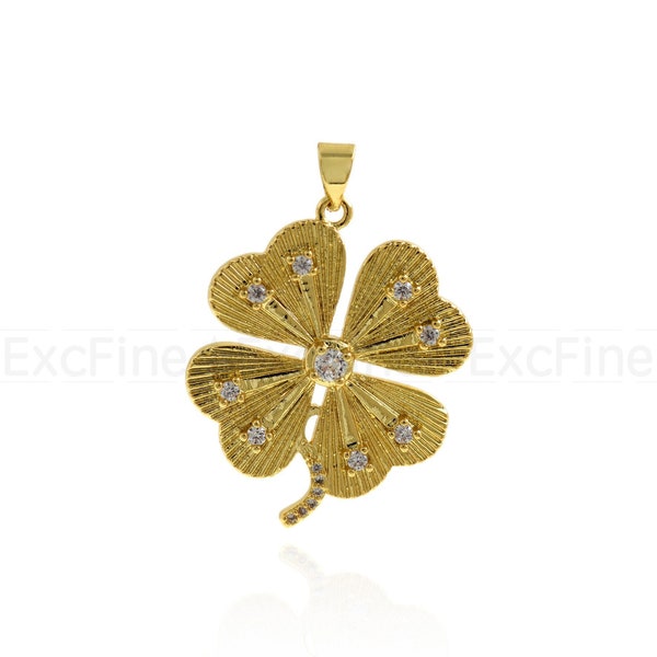 18K Gold Filled Four Leaf Clover Shell Charm Pendant, Four Leaf Clover, Good Luck Charm