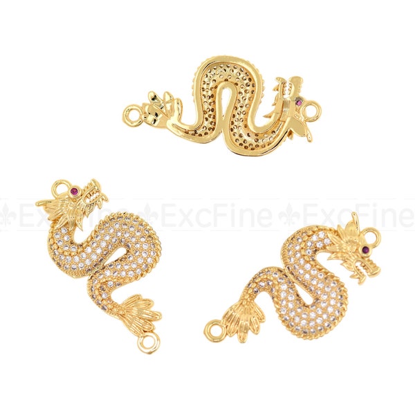 Charm Dragon personnalisé, liens de connecteur de dragon remplis d’or 18k pour bijoux de bricolage 33x17mm