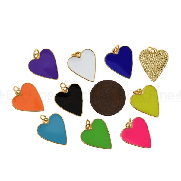 18K Gold Filled Enamel Heart Charm,Multi-color Heart Pendant,DIY Simple Jewelry Accessories 18x16mm