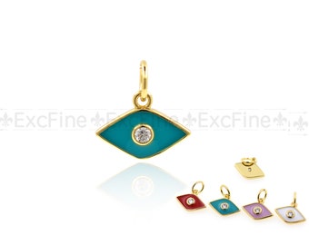 Enamel Geometric Pendant,CZ Stone Evil Eye Charms for DIY Minimalist Jewelry Findings 11x8mm