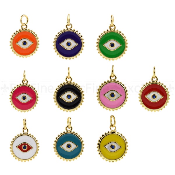 Colorful Evil Eye Necklace Charm,18k Gold Filled Enamel Protective Eye Pendant,DIY Jewelry Making 13mm