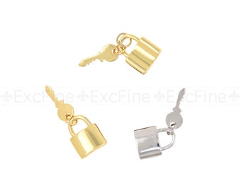 Simple Gold Plated Lock and Key Pendant, Lock Charm, Key Charm, Lock 14x11x4mm, Key 16x6.5mm