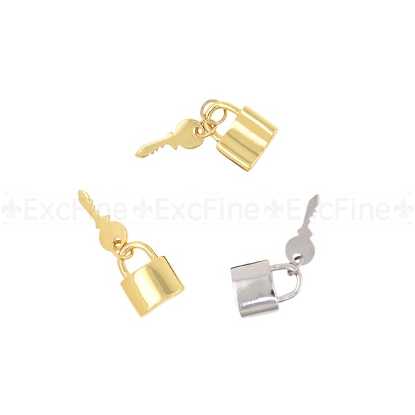 Simple Gold Plated Lock and Key Pendant, Lock Charm, Key Charm, Lock 14x11x4mm, Key 16x6.5mm