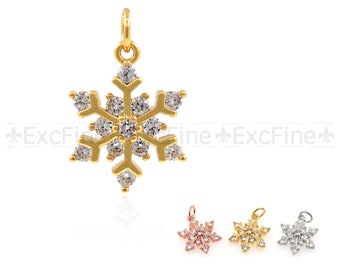 Exquisite CZ Gold Snowflake Earrings/Necklace Pendant,Clear  Cubic Zirconia Snowflake Christmas Gift.17x13mm