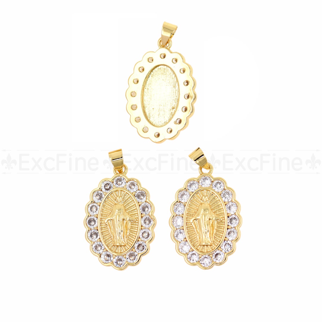 Virgin Mary Pendant With Diamonds in 18K Filled Gold Oval - Etsy