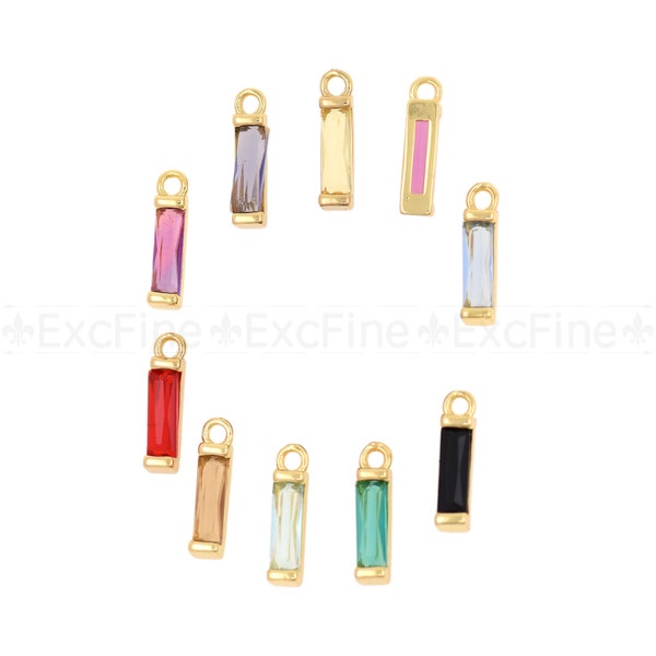 Brass Set Colorful Zircon Pendant, Geometric Jewelry for DIY Jewelry Design, 14x3.5mm