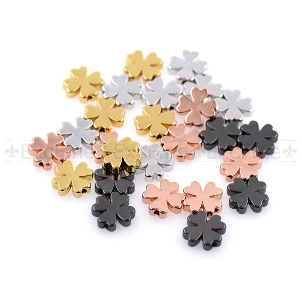 Gold Clover Charms,Brass Flower Spacer Accessories,Four Leaf Clover Beads,Handmade Findings 10x2.5mm