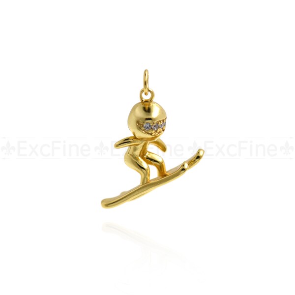 Minimalist Jewelry Making Nordic Skiing, Freestyle Skiing, Skier Skier Pendant Sports Charm Micro-Pave 18K Gold Filling