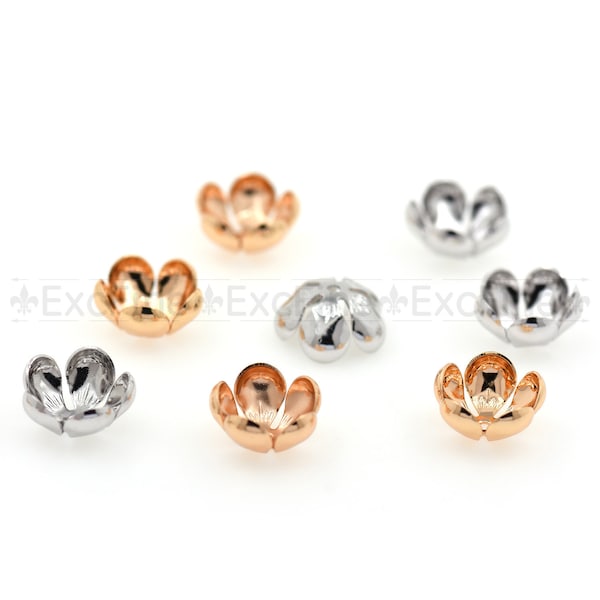 Round Flower Bead Caps Raw Brass Findings Embellishments,Rhodium Plated Charms 12.5x6.5mm