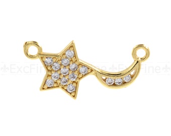 18K Cz Micro Pave Halbmond und Stern Charm, Halbmond und Sternförmiger Cz Charm, Armband Verbinder