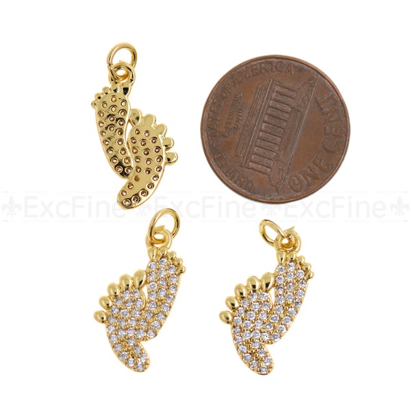 18K Gold Plated Diamond Footprint Charm, Simple Footprint Pendant, DIY Bracelet Necklace Supplies, 19x9mm