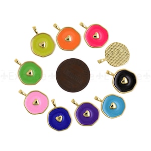 Multicolor Enamel Heart Charm,18k Gold Filled Round Heart Pendant,DIY Personalized Jewelry Making Supplies 18x14mm