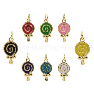 Colorful Lollipop Pendant,18K Gold Filled Enamel Candy Charm,Personalized Bracelet/Earring Making Supplies 17x9.5mm