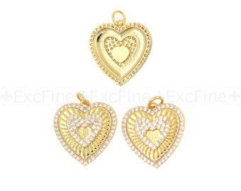 CZ Micro Pave Heart Pendant, 18K Filled Gold Heart Pendant with Diamonds, Gift for Her, 19x19mm