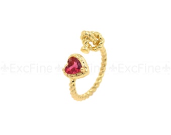 Brass Gold Plated Heart Zircon Ring, Delicate Fashion Ring, Engagement Ring, 24x8.5mm