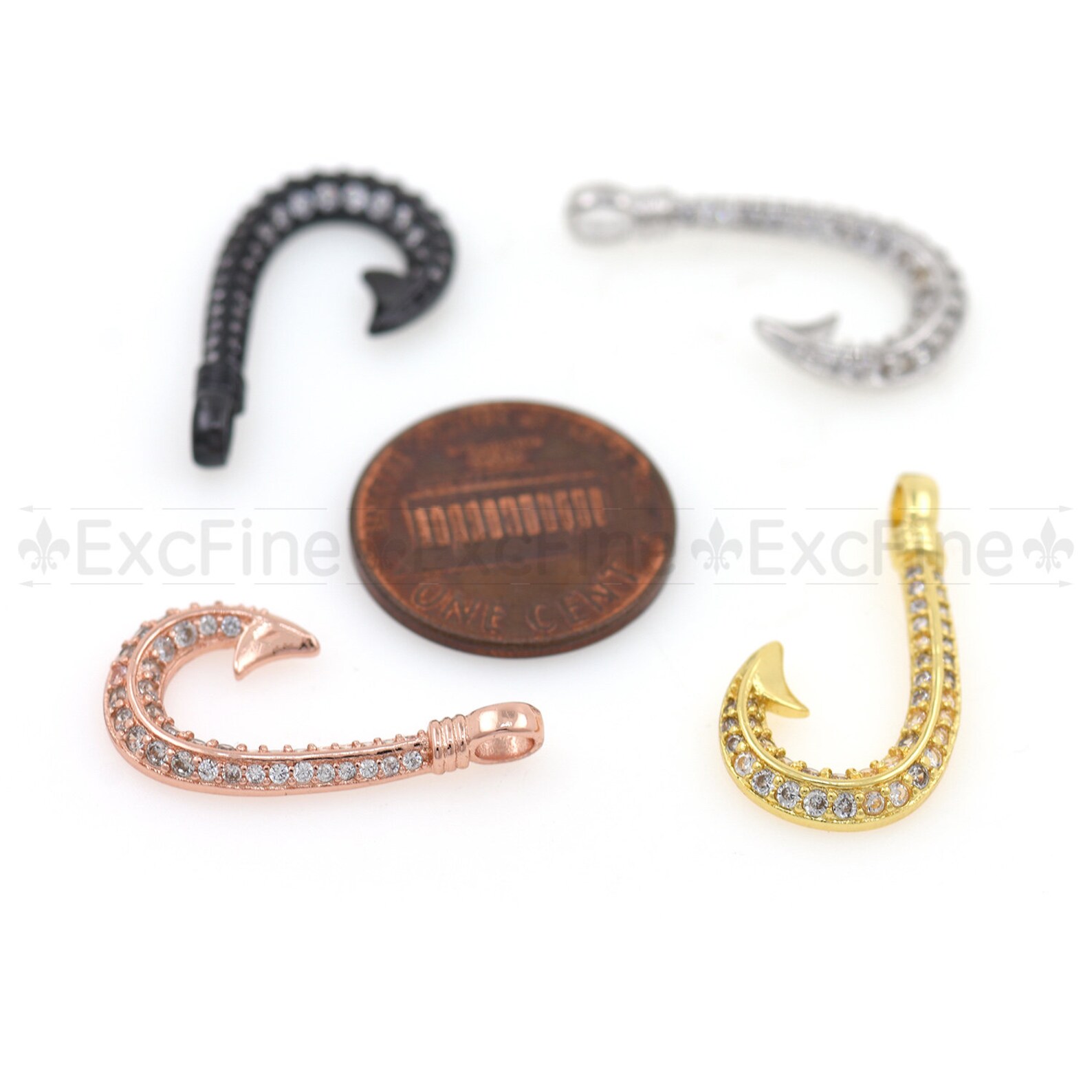 CZ Brass Fish Hook Pendant Charmsfish Hook Charm for Hand Etsy