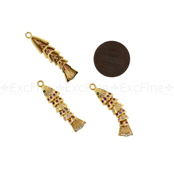 Active Fish Charm 18K Gold Plated, 18K Gold Vermeil Style Fish Pendant, Fish Charm for Bracelet Necklace