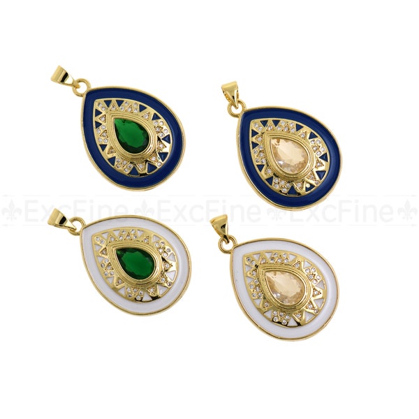 18K Enamel Water droplets Zircon Pendant, Drop Pendant, Enamel Pendant, DIY Jewelry Accessories