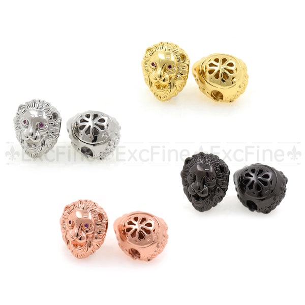 CZ Lion Head Beads,Micro Pave Cubic Zirconia Spacer Beads,Men's Jewelry Findings 13x11mm