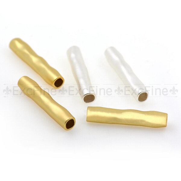 14k Gold Textured Extra Wide Tube Spacer Beads,Matte Metal Charms.  37x7mm